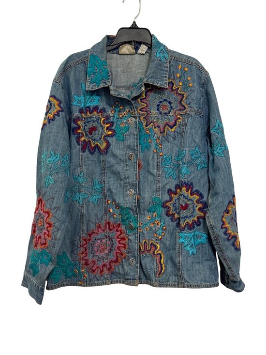 Chico's Design Jackets & Blazers - Vintage Chicos Design Womens Embroidered Denim Jacket Size 1 Floral Boho Style